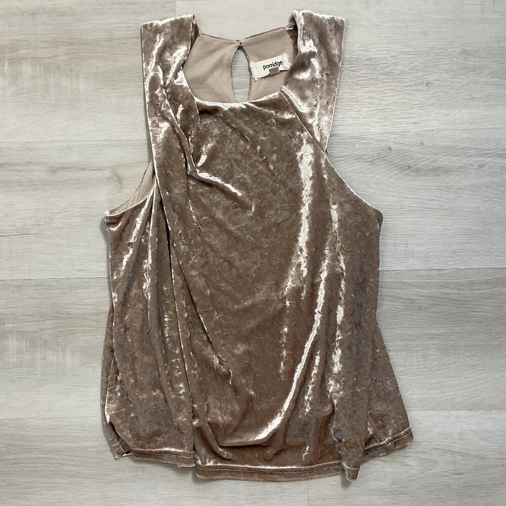 Porridge Clothing Jessie Gold Crushed Velvet Halter Top Womens Medium